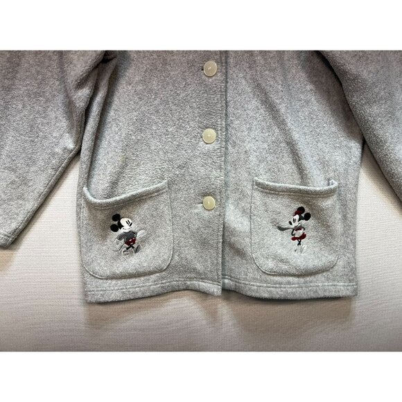 Disney Store Adult Mickey Minnie Mouse Button Up Fleece Jacket Size Medium Gray - Picture 5 of 11